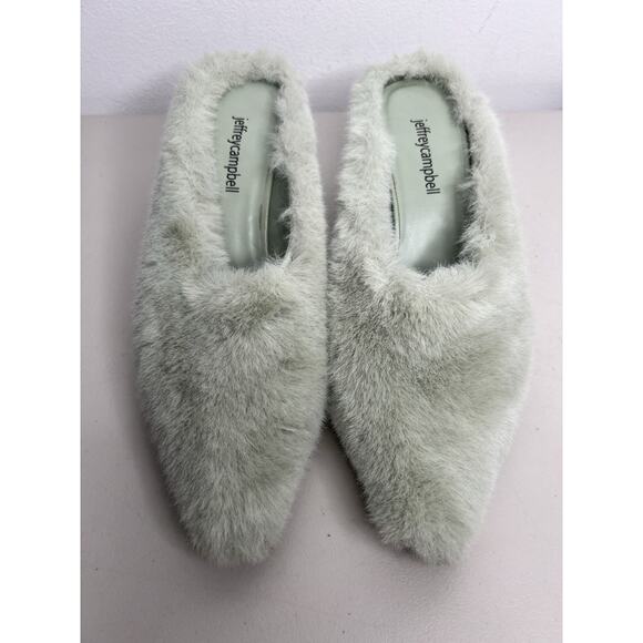 NWOB Jeffrey Campbell Faux Fur Slip On Mules Green Mint Women’s Size 7.5 - Picture 2 of 11